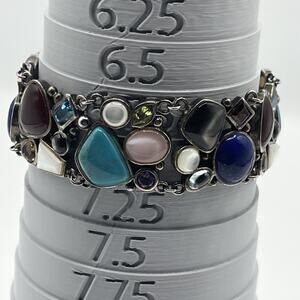 Vintage multi gemstone bracelet 925 Sterling silver AS IS MISSING STONES REPAIR
